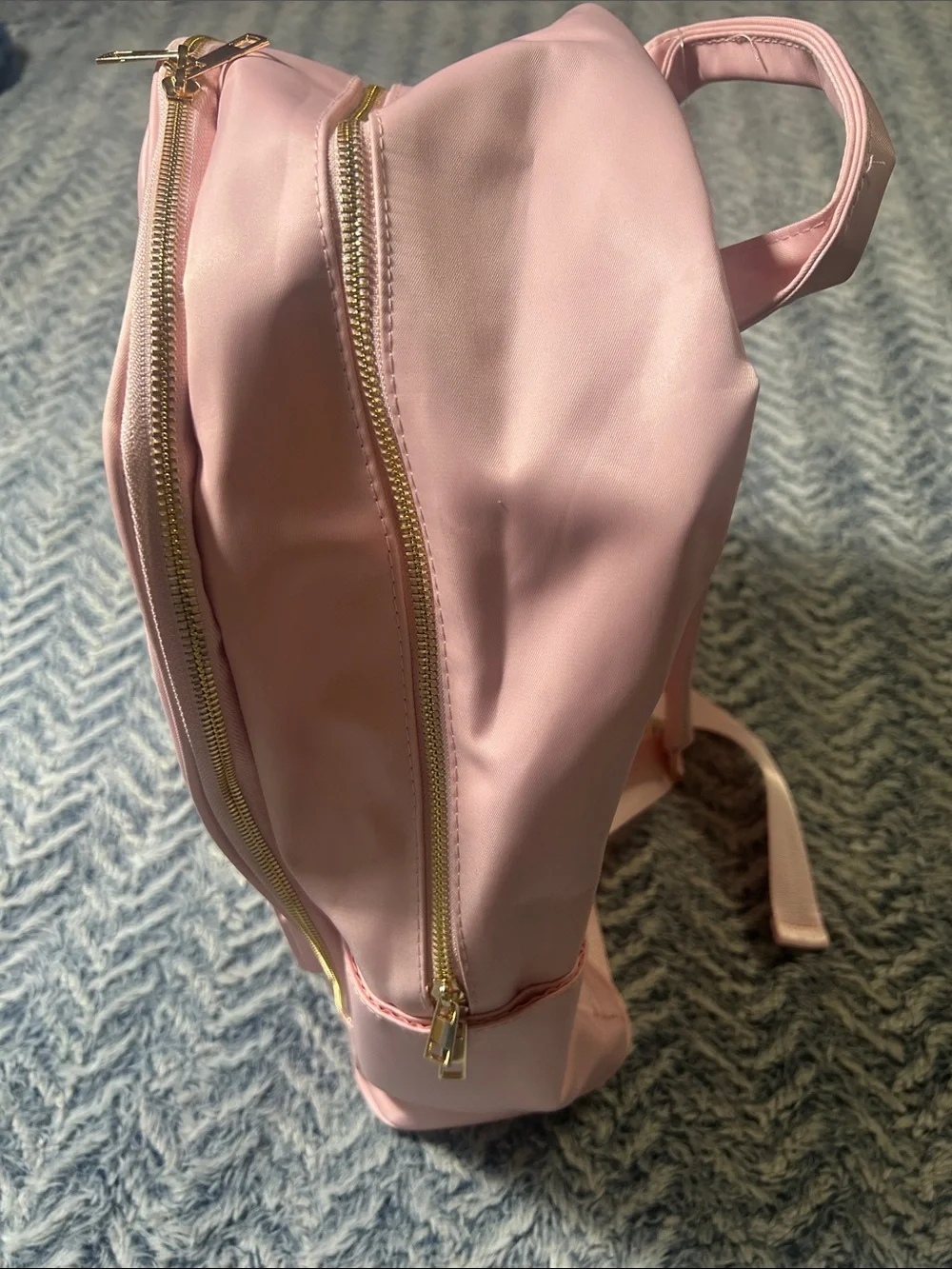 Pink Coquette-Style Backpack with Tweed Patteren and Gold Bow Accents